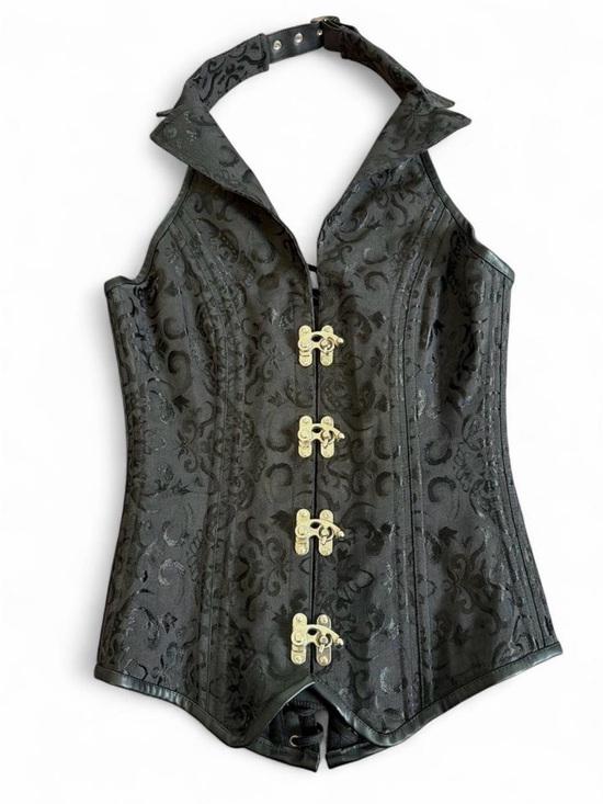 Charmian Other - CHARMIAN vintage Gothic Black Brocade Halter Corset with Gold Clasps